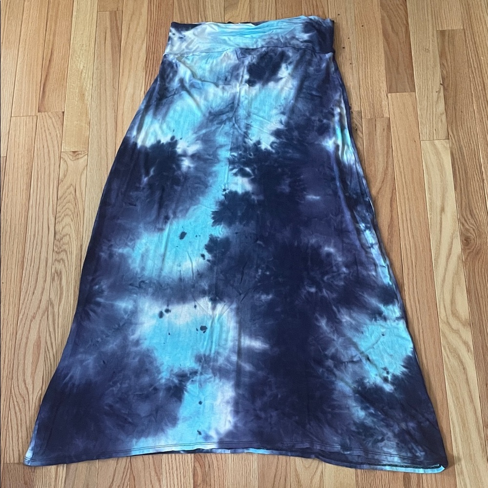 A. Byer A Line Maxi Skirt Womens Medium Blue Tie Dye Stretchy Beachy Boho
